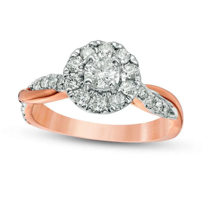 Rings Goldia 088 CT TW Natural Diamond Frame Twist Shank Engagement Ring in Solid 10K Rose Gold