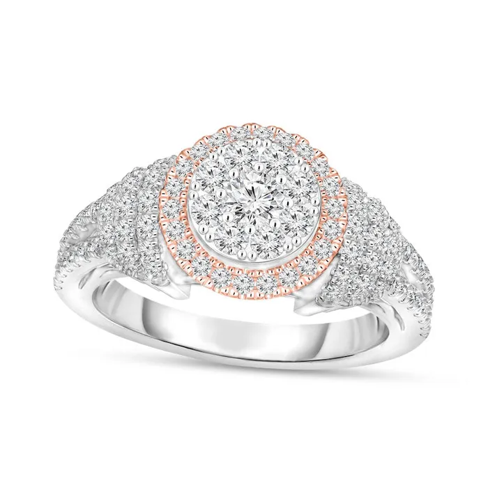 Rings Goldia 10 CT TW Composite Natural Diamond Double Frame Collar Split Shank Engagement Ring in Solid 10K TwoTone Gold