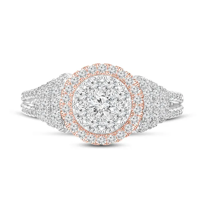 Rings Goldia 10 CT TW Composite Natural Diamond Double Frame Collar Split Shank Engagement Ring in Solid 10K TwoTone Gold Rings Goldia 10 CT TW Composite Natural Diamond Double Frame Collar Split Shank Engagement Ring in Solid 10K TwoTone Gold