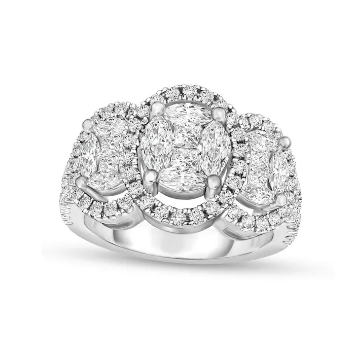 Rings Goldia 125 CT TW Composite Natural Diamond Frame Three Stone Engagement Ring in Solid 14K White Gold