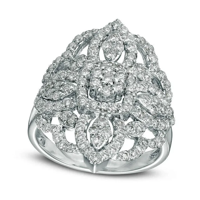 Rings Goldia 125 CT TW Natural Diamond Ornate Flower Ring in Solid 14K White Gold
