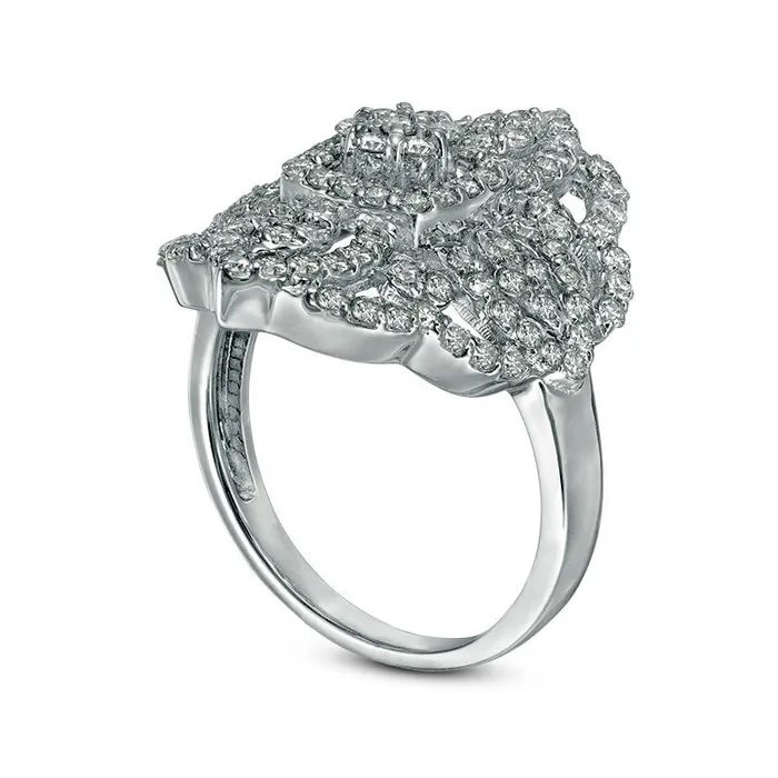 Rings Goldia 125 CT TW Natural Diamond Ornate Flower Ring in Solid 14K White Gold Rings Goldia 125 CT TW Natural Diamond Ornate Flower Ring in Solid 14K White Gold
