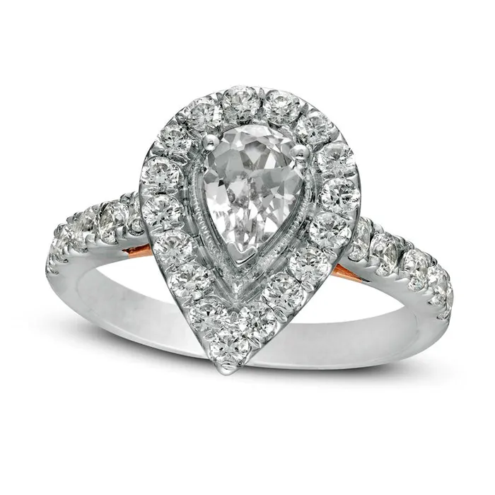 Rings Goldia 15 CT TW PearShaped Natural Diamond Frame Antique VintageStyle Engagement Ring in Solid 14K TwoTone Gold