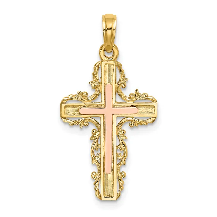 Rings Goldia 14k Twotone Gold Twotone Gold w Lace Trim Cross Charm