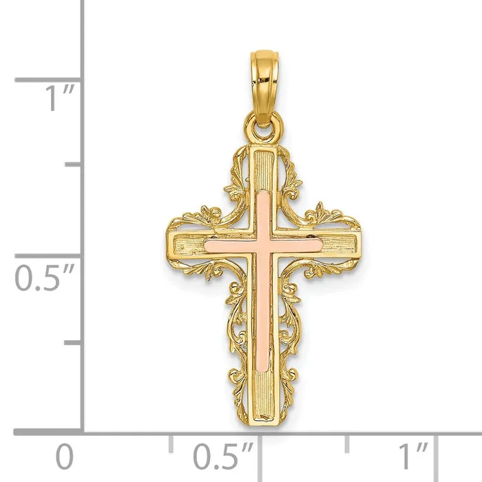 Rings Goldia 14k Twotone Gold Twotone Gold w Lace Trim Cross Charm