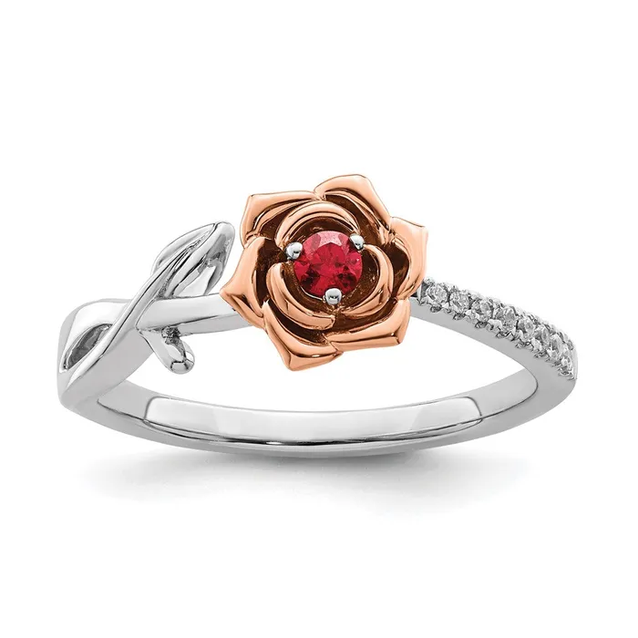 Rings Goldia 14K TwoTone Gold White u0026 Rose Ruby and Real Diamond Flower Ring