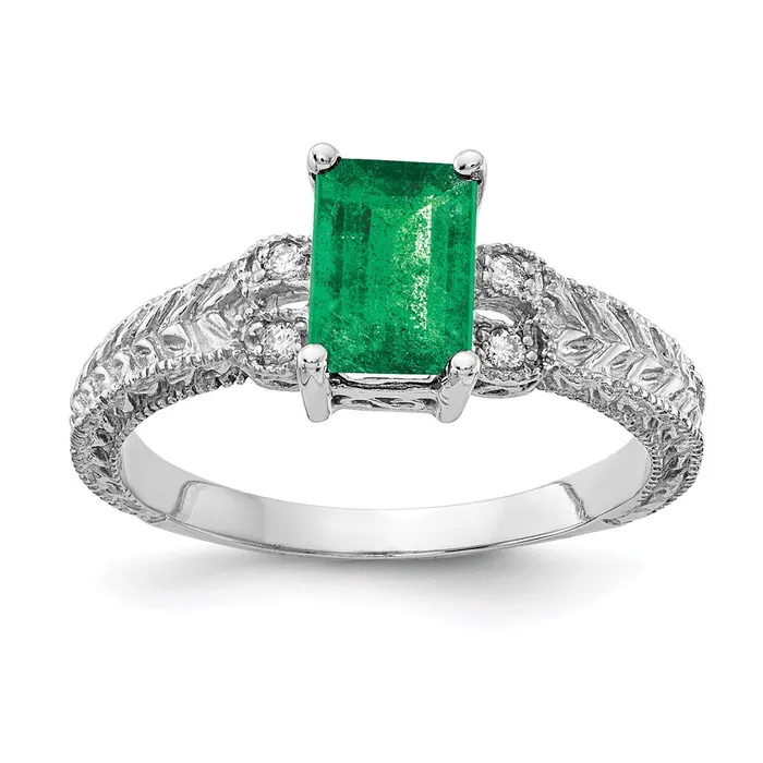 Rings Goldia 14k White Gold 7x5mm Emerald Cut Emerald A Real Diamond ring Rings Goldia 14k White Gold 7x5mm Emerald Cut Emerald A Real Diamond ring