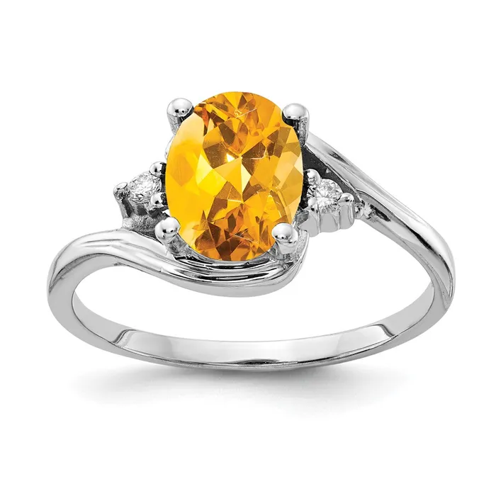 Rings Goldia 14k White Gold 8x6mm Oval Citrine Checker AA Diamond ring