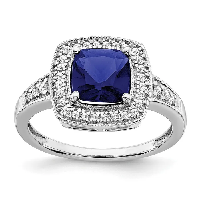 Rings Goldia 14k White Gold Cushion Created Sapphire and Real Diamond Halo Ring Rings Goldia 14k White Gold Cushion Created Sapphire and Real Diamond Halo Ring