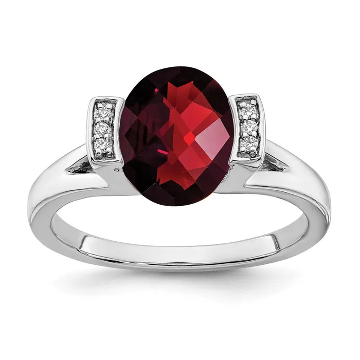 Rings Goldia 14k White Gold Oval Garnet and Real Diamond Ring