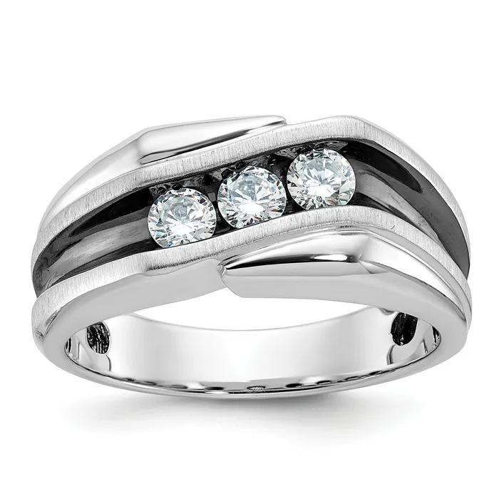 Rings Goldia 14k White Gold with Black Rhodium 12 Ct Lab Grown Diamond VSSI G Polished Satin and Grooved Mens Ring Rings Goldia 14k White Gold with Black Rhodium 12 Ct Lab Grown Diamond VSSI G Polished Satin and Grooved Mens Ring