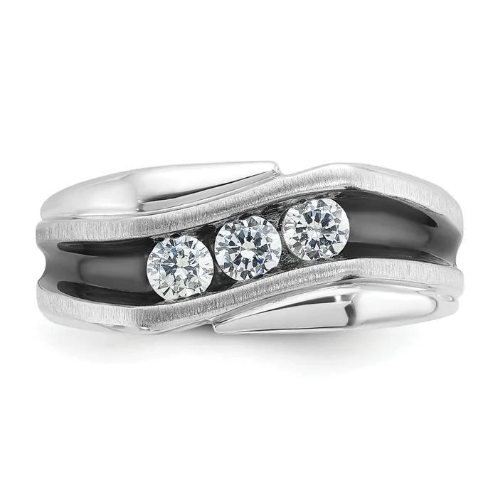Rings Goldia 14k White Gold with Black Rhodium 12 Ct Lab Grown Diamond VSSI G Polished Satin and Grooved Mens Ring