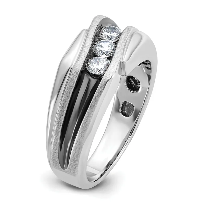 Rings Goldia 14k White Gold with Black Rhodium 12 Ct Lab Grown Diamond VSSI G Polished Satin and Grooved Mens Ring