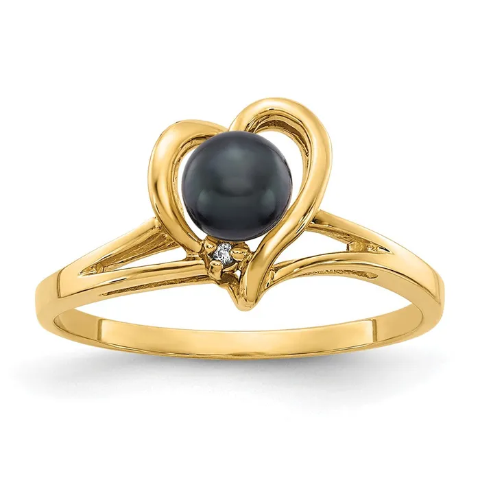 Rings Goldia 14k Yellow Gold 45mm Black FW Cultured Pearl VS Diamond ring