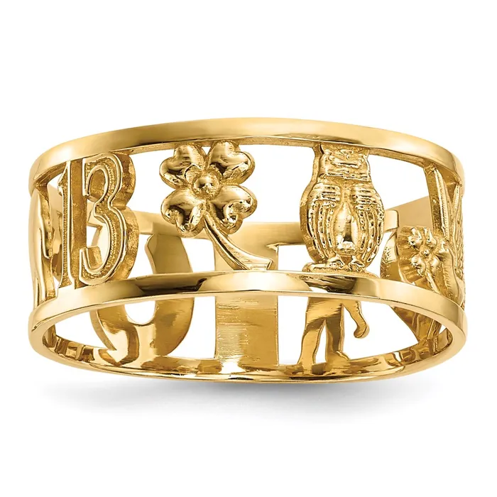 Rings Goldia 14k Yellow Gold Lucky Symbols Cut Out 7mm Band