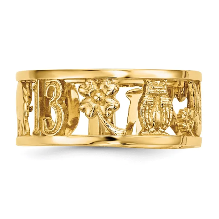 Rings Goldia 14k Yellow Gold Lucky Symbols Cut Out 7mm Band