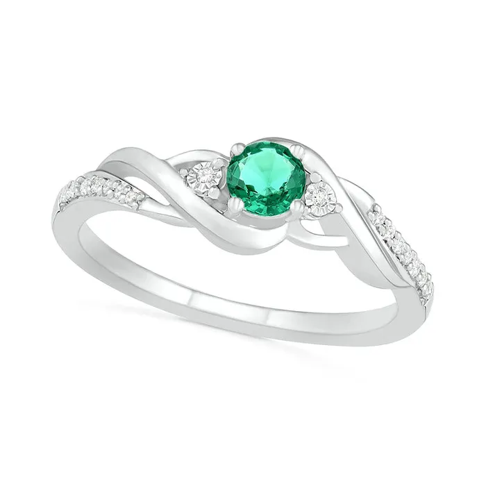 Rings Goldia 40mm LabCreated Emerald and 005 CT TW Diamond Bypass Frame Twist Shank Ring in Sterling Silver