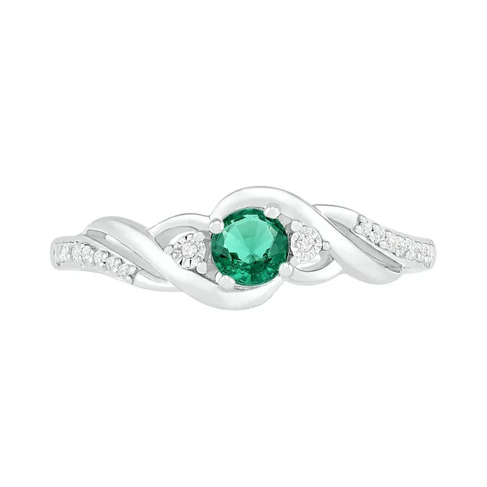 Rings Goldia 40mm LabCreated Emerald and 005 CT TW Diamond Bypass Frame Twist Shank Ring in Sterling Silver Rings Goldia 40mm LabCreated Emerald and 005 CT TW Diamond Bypass Frame Twist Shank Ring in Sterling Silver