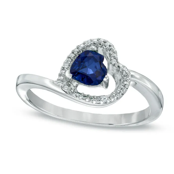 Rings Goldia 50mm Sideways HeartShaped LabCreated Blue Sapphire and Diamond Accent Promise Ring in Sterling Silver