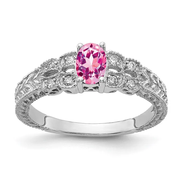 Rings Goldiacom 14k White Gold 6x4mm Oval Pink Sapphire A Real Diamond ring