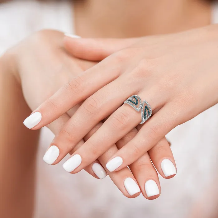 Rings Goldiacom 14k White Gold BlueWhite Fancy Real Diamond Ring