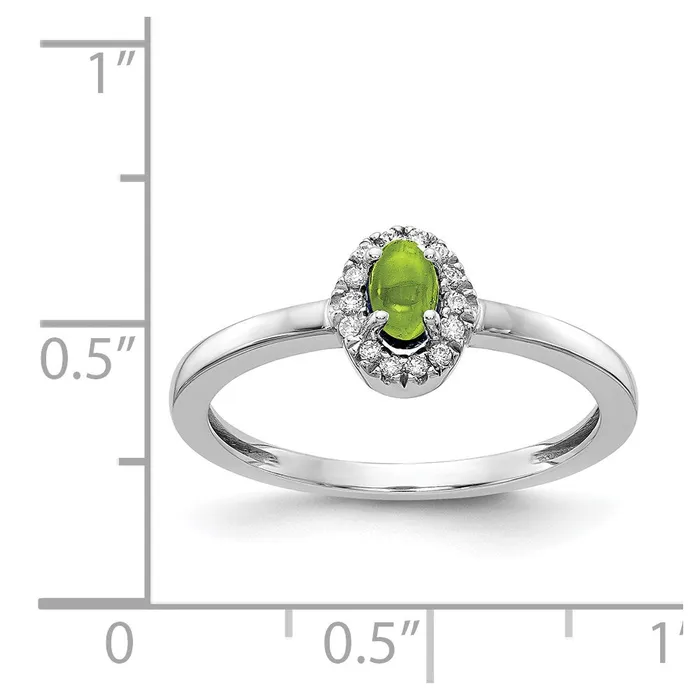 Rings Goldiacom 14k White Gold Real Diamond and Oval Cabochon Peridot Ring