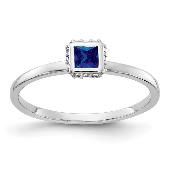 Rings Goldiacom 14k White Gold Real Diamond and Princess Sapphire Ring