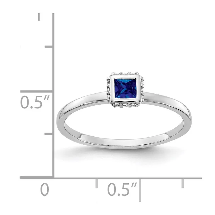 Rings Goldiacom 14k White Gold Real Diamond and Princess Sapphire Ring