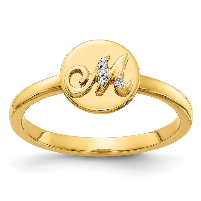 Rings Goldiacom 14k Yellow Gold Real Diamond Initial M Ring
