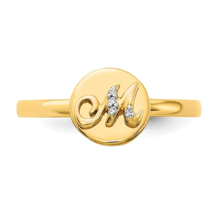 Rings Goldiacom 14k Yellow Gold Real Diamond Initial M Ring