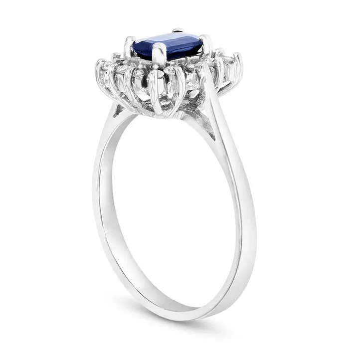 Rings Goldia EmeraldCut Blue Sapphire and 013 CT TW Natural Diamond Starburst Frame Ring in Solid 14K White Gold Rings Goldia EmeraldCut Blue Sapphire and 013 CT TW Natural Diamond Starburst Frame Ring in Solid 14K White Gold