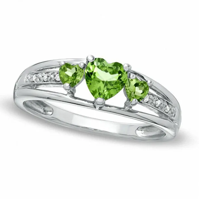 Rings Goldia HeartShaped Peridot and Natural Diamond Accent Three Stone Promise Ring in Solid 10K White Gold
