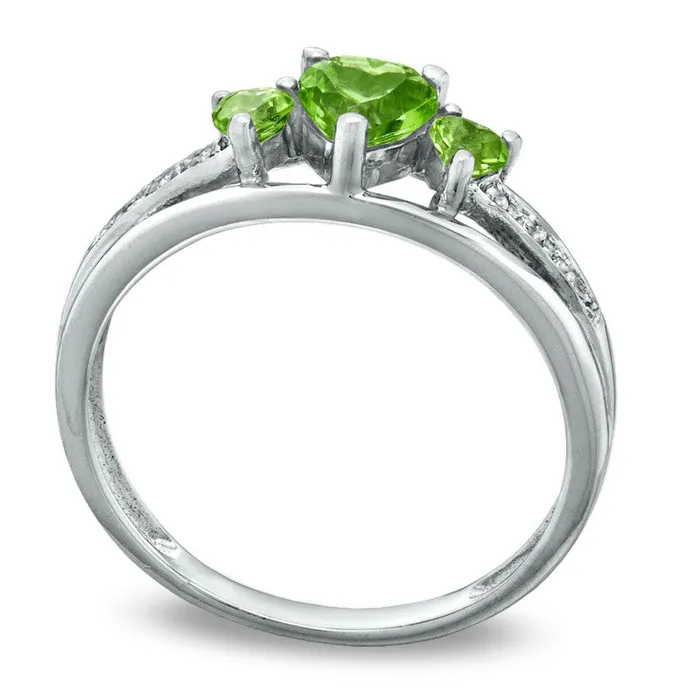 Rings Goldia HeartShaped Peridot and Natural Diamond Accent Three Stone Promise Ring in Solid 10K White Gold Rings Goldia HeartShaped Peridot and Natural Diamond Accent Three Stone Promise Ring in Solid 10K White Gold