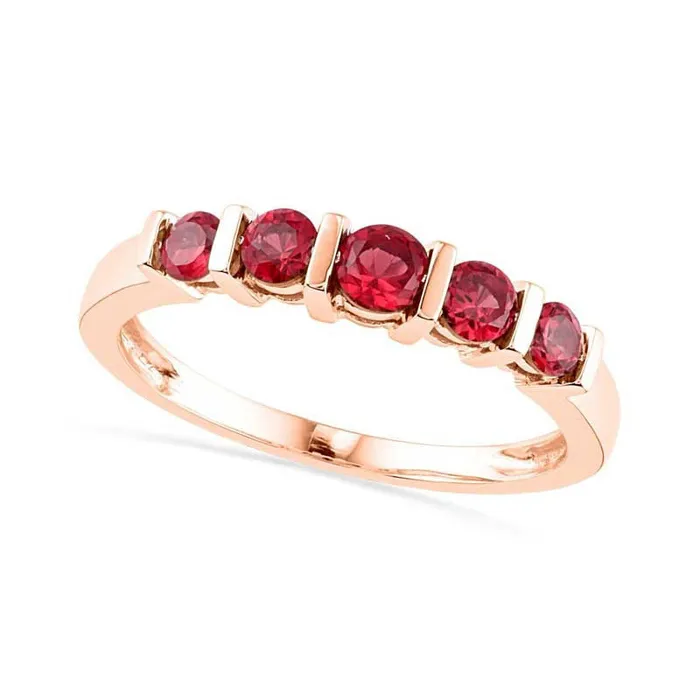 Rings Goldia LabCreated Ruby Five Stone Anniversary Band in Solid 10K Rose Gold