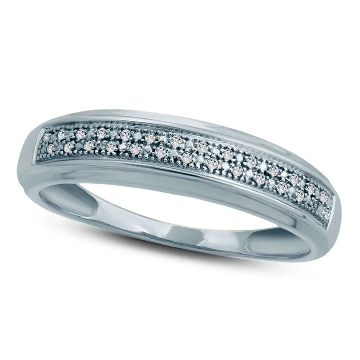 Rings Goldia Mens Natural Diamond Accent Double Row Wedding Band in Solid 10K White Gold
