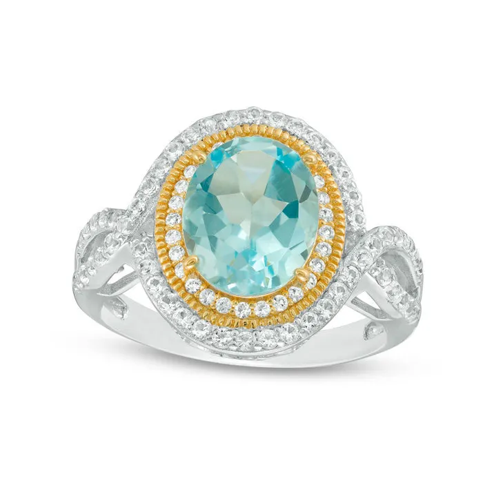 Rings Goldia Oval Blue and White Topaz Antique VintageStyle Twist Shank Ring in Sterling Silver and Solid 18K Gold Plate