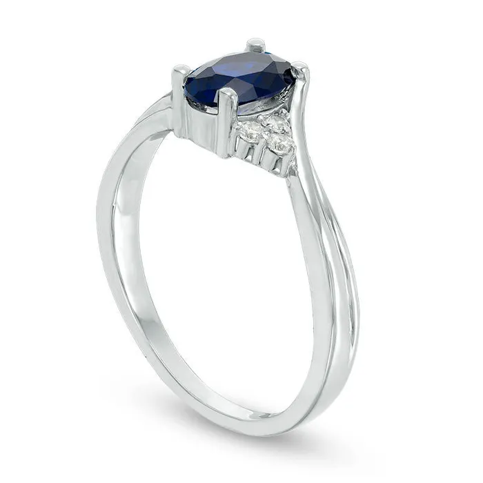 Rings Goldia Oval LabCreated Blue Sapphire and 010 CT TW Diamond TriSides Promise Ring in Solid 10K White Gold Rings Goldia Oval LabCreated Blue Sapphire and 010 CT TW Diamond TriSides Promise Ring in Solid 10K White Gold