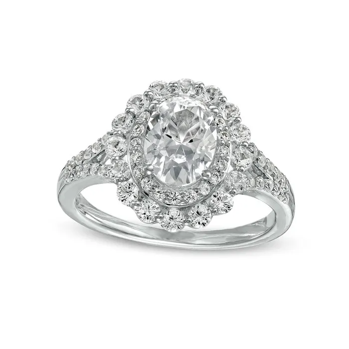 Rings Goldia Oval White LabCreated Sapphire Double Frame Split Shank Ring in Sterling Silver