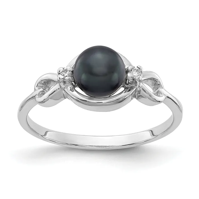 Rings Goldia Solid 14k White Gold 55mm BlacK FW Cultured Pearl VS Simulated CZ Ring