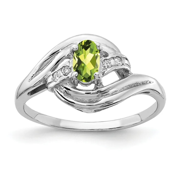 Rings Goldia Solid 14k White Gold 5x3mm Oval Simulated Peridot AAA CZ Ring