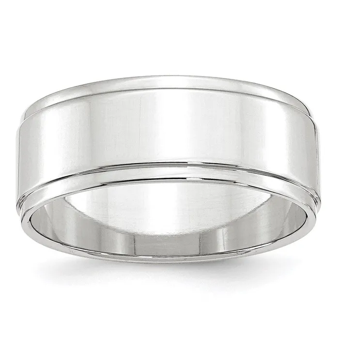 Rings Goldia Solid 14K White Gold 8mm Flat with Step Edge MensWomens Wedding Band Ring Size 75