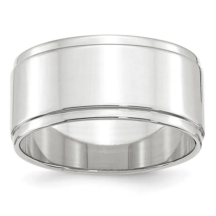 Rings Goldia Solid 18K White Gold 10mm Flat with Step Edge MensWomens Wedding Band Ring Size 14
