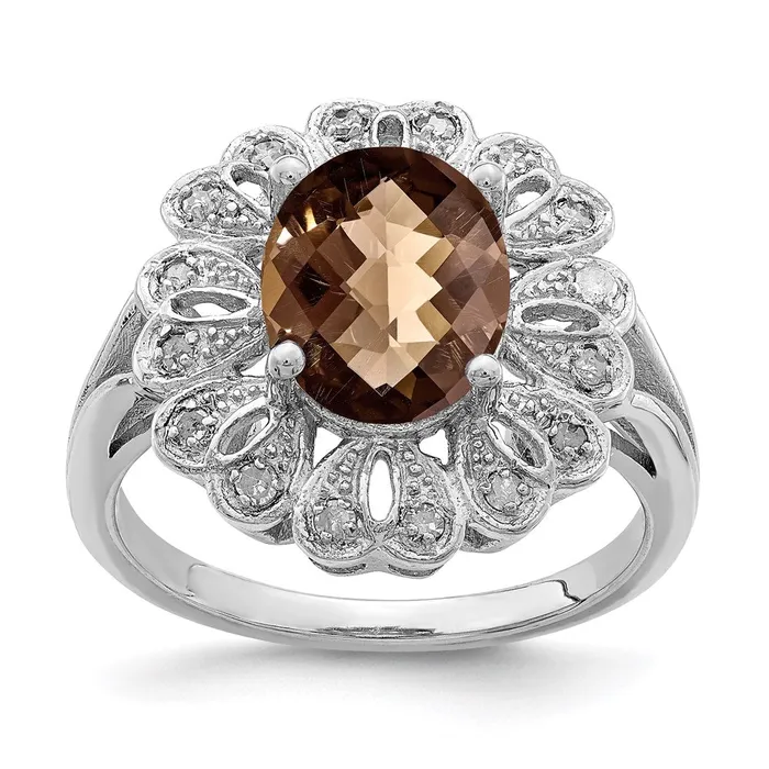 Rings Goldia Sterling Silver Rhodium Diamond u0026 CheckerCut Smoky Quartz Ring