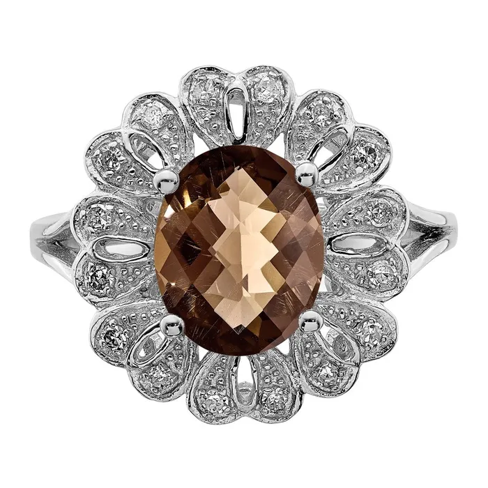 Rings Goldia Sterling Silver Rhodium Diamond u0026 CheckerCut Smoky Quartz Ring