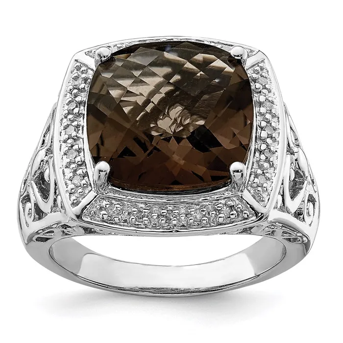 Rings Goldia Sterling Silver Rhodium Smoky Quartz and Diamond Ring
