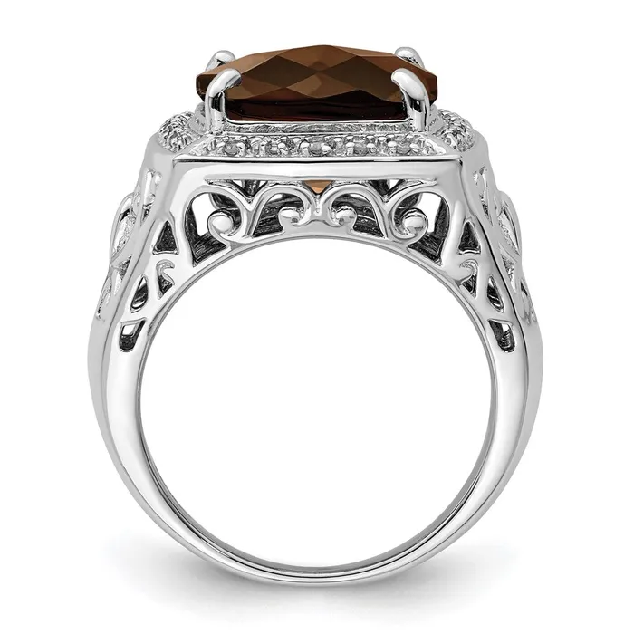 Rings Goldia Sterling Silver Rhodium Smoky Quartz and Diamond Ring