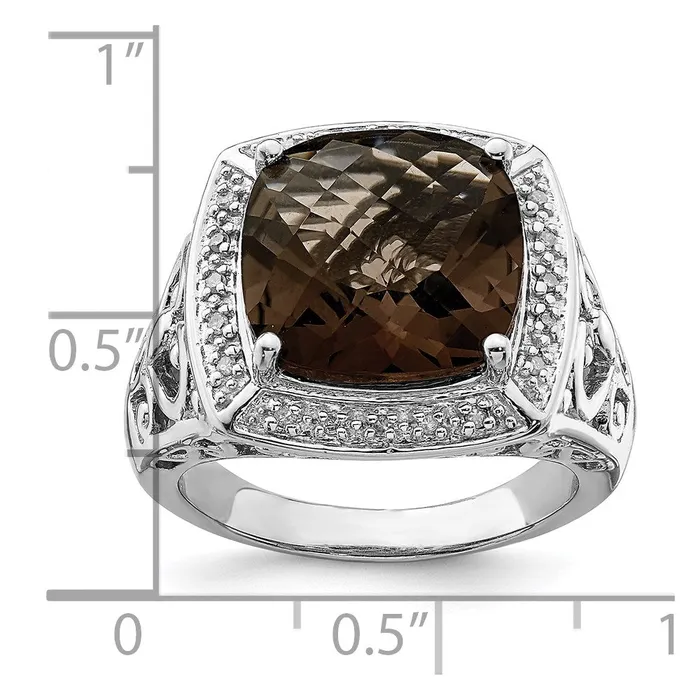 Rings Goldia Sterling Silver Rhodium Smoky Quartz and Diamond Ring