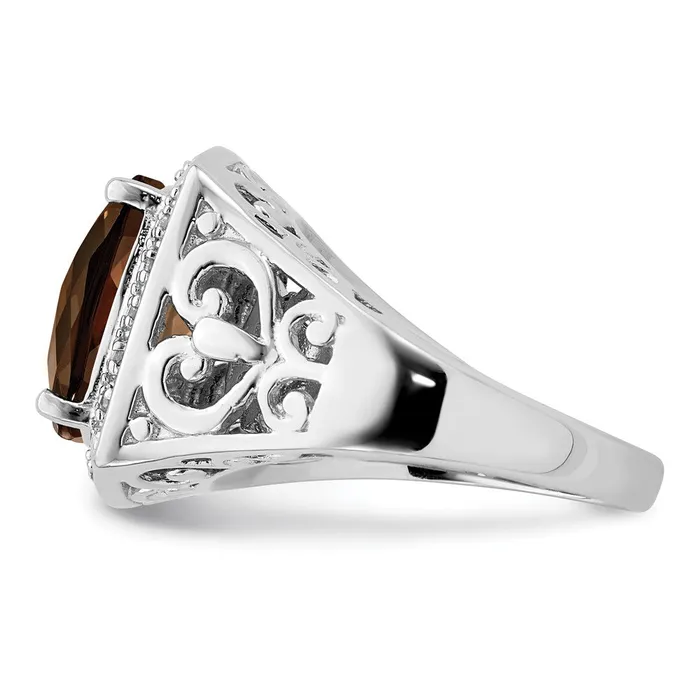 Rings Goldia Sterling Silver Rhodium Smoky Quartz and Diamond Ring