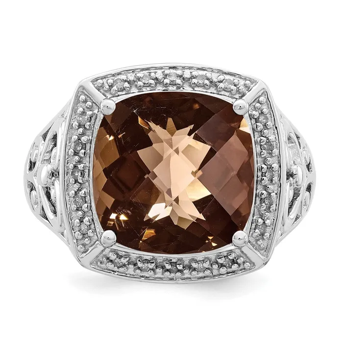 Rings Goldia Sterling Silver Rhodium Smoky Quartz and Diamond Ring