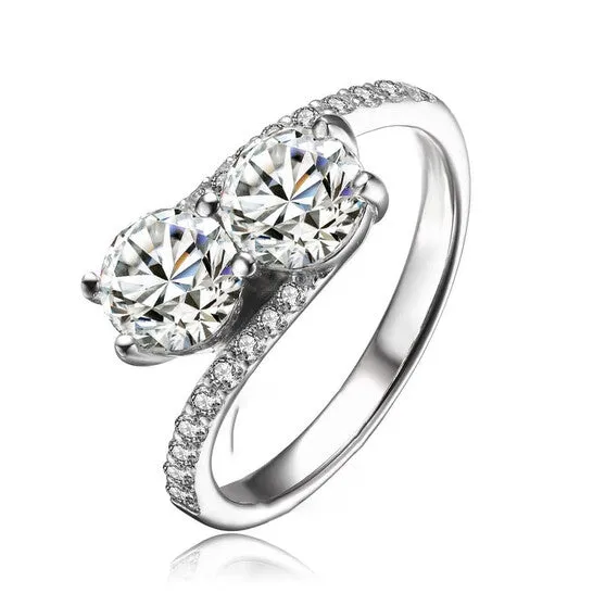 Rings JMS always Original Megan Walford Sterling Silver Two Clear Round Cubic Zirconia Twisted Ring Rings JMS always Original Megan Walford Sterling Silver Two Clear Round Cubic Zirconia Twisted Ring